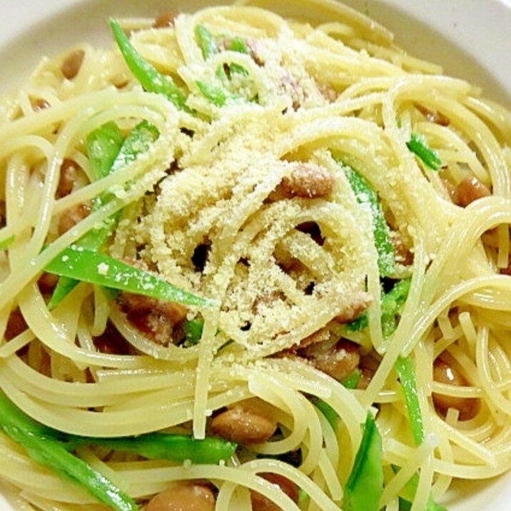 納豆と絹さやの和風パスタ